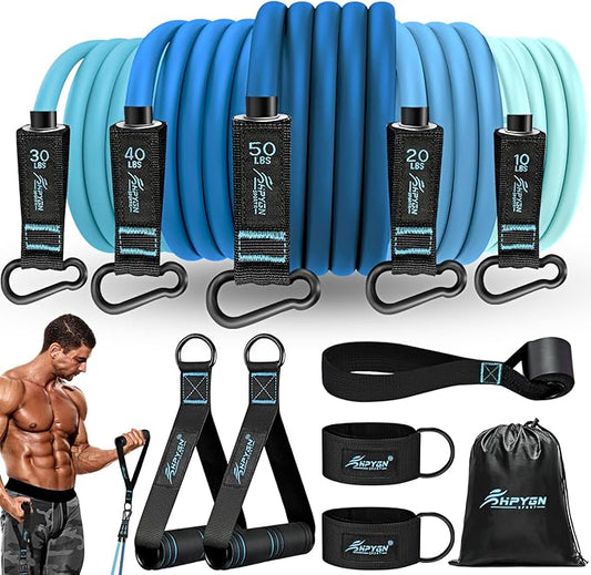 HPYGN Resistance Bands, Exercise Bands with Handles, Fitness Bands, Workout Bands with Door Anchor and Ankle Straps, for Heavy Resistance Training, Physical Therapy, Shape Body, Yoga, Home Workout Set - Bloomnest