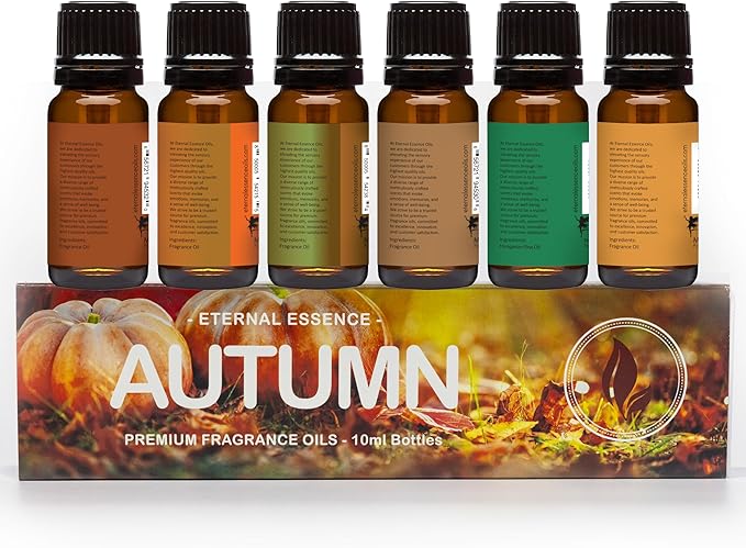 Eternal Essence Oils Autumn Set of 6 Premium Fragrance Oils - Includes Sexy Cinnamon Clove, Salted Caramel Pumpkin, Spiced Caramel Pear, Tobacco Vanilla, Pine, and Caramel Scented Oils - 10ML - Bloomnest