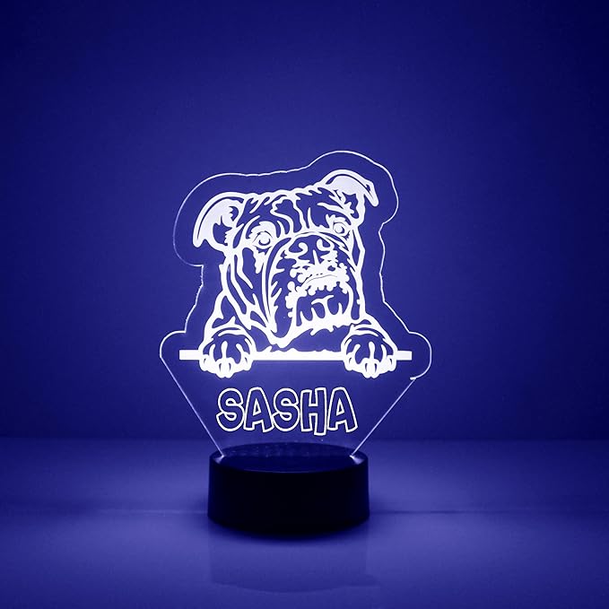 Dog Custom LED Sign Night Light Lamp with Remote, Light Up Display with Personalized Name or Image, Customized, Made in The USA, Clear Acrylic Home Decor Design with 16 Colors (English Bulldog) - Bloomnest