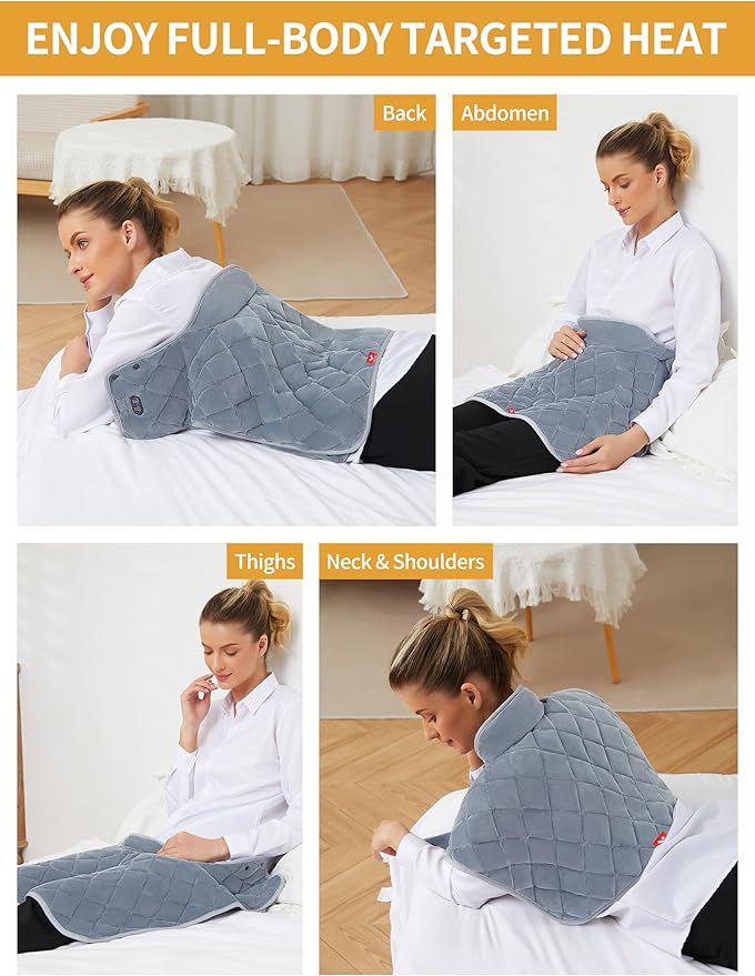 Vofuoti Heating Pad for Neck and Shoulders, Portable Cordless Heating Pad with Massager and Battery, Weighted Electric Heated Neck Shoulder Wrap, 16'' x 22'', 2.2lbs - Bloomnest