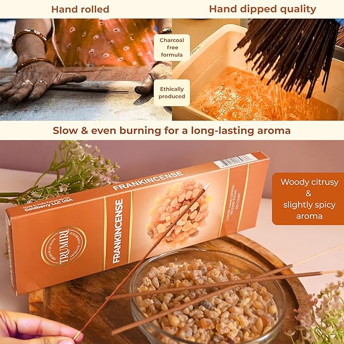 Frankincense Incense Sticks - Pack of 100 Insence-Sticks for Catholic Christian Church - Made with Natural Non Toxic Incienso - Scented Insense Spiritual Agarbatti Incents TRUMIRI