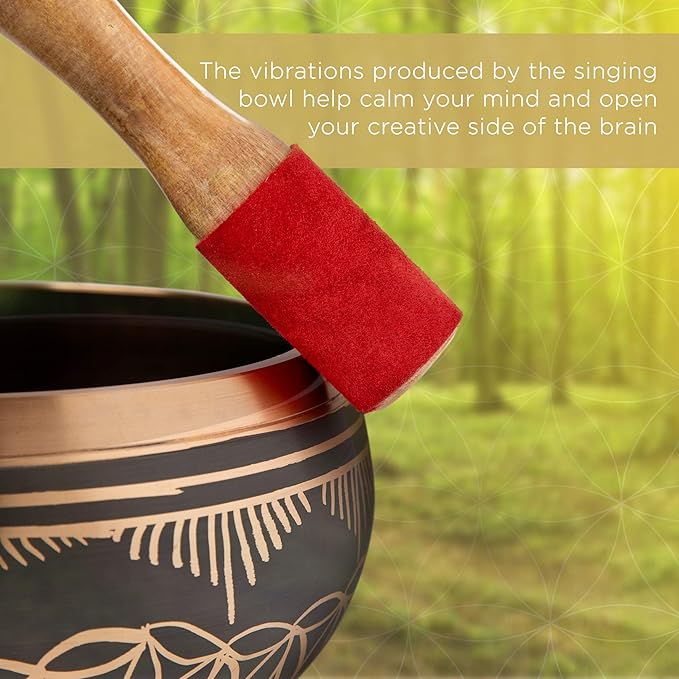 6 inch Flower of Life Design Singing Bowl with Mallet and Cushion. Tibetan Sound Bowls for Energy Healing, Mindfulness, Grounding, Zen, Meditation, Feng Shui - Bloomnest