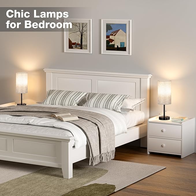 17.4Inches Grey Bedside Lamp for Bedroom Nightstand - Tall Table Lamp with USB A + C Charging Port & AC Outlet, 3 Color Temperatures Pull Chain Light, Side Table Desk Reading Lamp for Living Room - Bloomnest