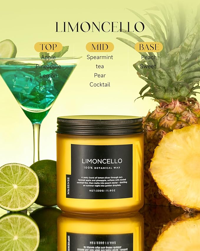 M&SENSE Limocello Scented Candle - 11.6oz Natural Soy Wax Non Toxic 70-Hour Slow Burning 2-Wick Lemon Highly Scent for Home Decor, Summer Candle for Yoga Spa & Meditation & Relaxing Gift - Bloomnest