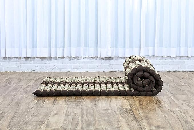 Leewadee - Foldable Floor Mattress - Japanese Roll Up Futon -Trifold Tatami Mat- Guest Floor Bed - Camping Mattress - Thai Massage Mat, Kapok Filled, 75 x 28 inches, Brown - Bloomnest