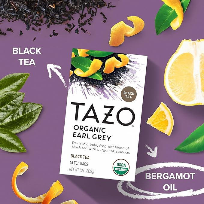 TAZO Organic Earl Grey for Health and Wellness, High Caffeine and Bold Flavor, 16 Count (Pack of 6) - Bloomnest