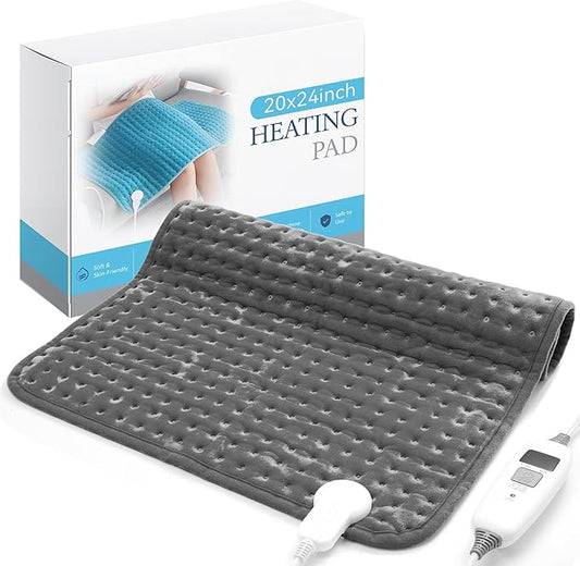 Electric Heating Pad for Back Pain Relief & Cramps - 6 Heat Settings,Auto Shut Off,Moist Heat Options,Portable Heated Pads for Neck/Shoulder Machine Washable Gift for Men Women,Grey,20"x24" - Bloomnest