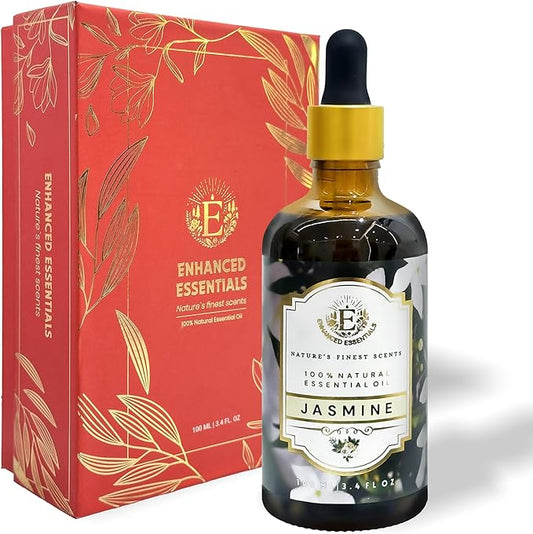 Luxurious Jasmine Essential Oil by Enhanced Essentials| Slow Distilled & Exotic| for Home,Diffusers,Skin & Hair Care,Aromatherapy,Bath,Perfume,Soap & Candle Making|with Glass Dropper|100 ml - Bloomnest