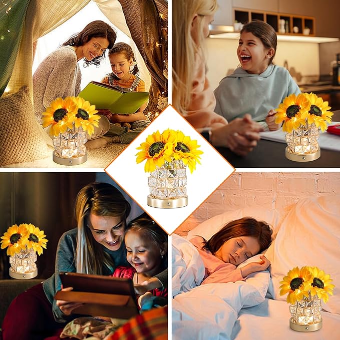 Birthday Gifts for Women,Sunflower Flower Touch Lamp,Rechargeable Cordless 3-Colour Dimming Small Night Light for Festival,Restaurant,Bedroom Housewarming Gifts for Mom - Bloomnest