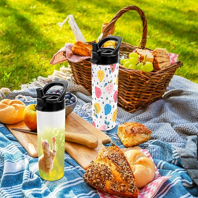 4 Pack Sublimation Water Bottle Blanks, 20 Oz Sublimation Tumblers with Handle Straw Lid, Insulated Stainless Steel Sports Skinny Straight Blank Tumbler Cup for Heat Press Sublimations Print - Bloomnest