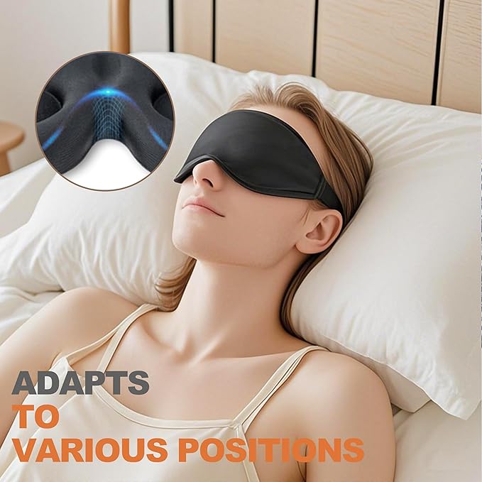 Sleep Eye Mask for Side Sleeper Men Women, Zero Eye Pressure 3D Sleeping Mask, Light Blocking Patented Design Night Blindfold, Soft Eye Shade Cover for Travel, Black - Bloomnest