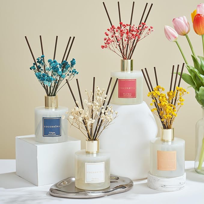 Cocorrína Reed Diffuser - Warm Vanilla Scented Diffuser with 8 Sticks Home Fragrance Reed Diffuser for Bathroom Shelf Decor - Bloomnest