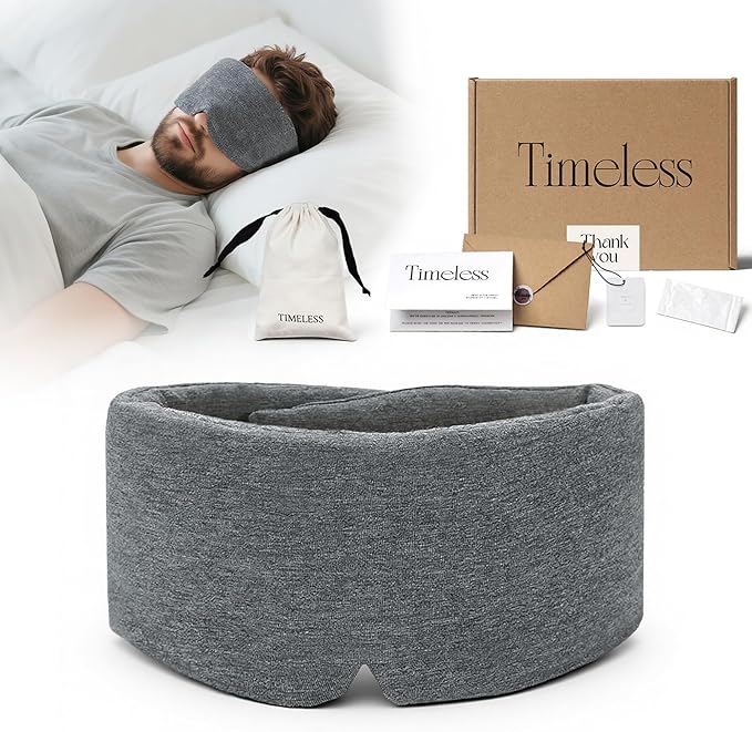 Grey Modal Eye Mask for Sleep, Adjustable Breathable Wrap (70cm), Lightweight Soft Blindfold for Travel and Mediation, Holiday Ready-to-Gift Set for Men and Women from Timeless Artworks
