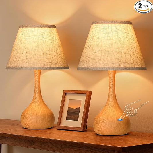 Touch Table Lamp for Bedroom Set of 2, 3-Way Dimmable Bedside Lamp for Nightstand, 17” Rustic Metal Desk Lamp with Linen Shade for Living Room, Kids Reading, Dorm, Home Office Decor, Bulb Included - Bloomnest