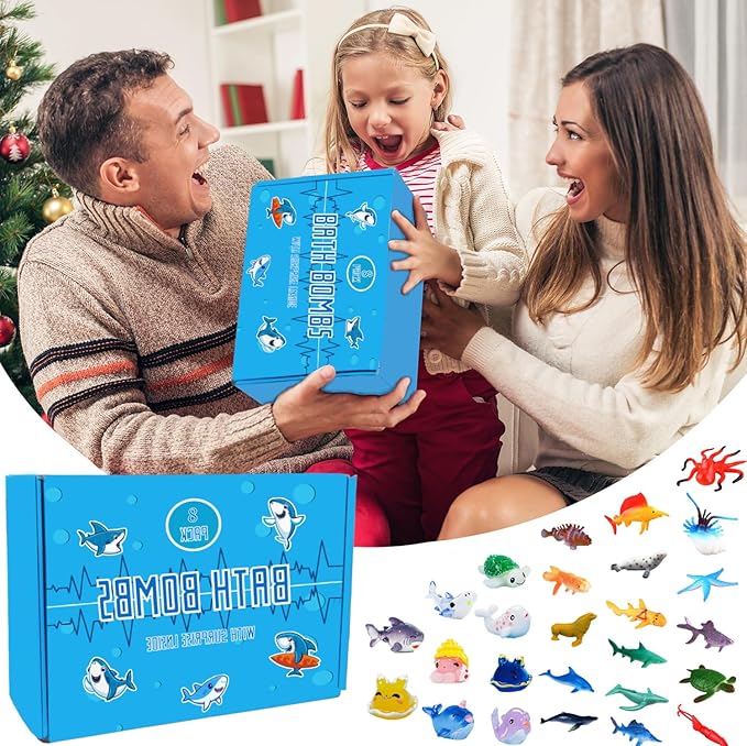 Shark Bath Bombs for Kids with Surprise Inside SEA Animals - Natural and Safe Bath Bombs Gift Set for Girls & Boys - Multicolored Organic Bubble Bath. - Bloomnest
