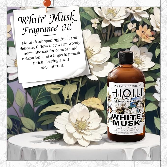 HIQILI White Musk Fragrance Oil, Candle Scents for Candle Making, Soap Making Supplies, Musk Perfume for Women, for Diffuser Use - 5.07 Fl Oz HIQILI