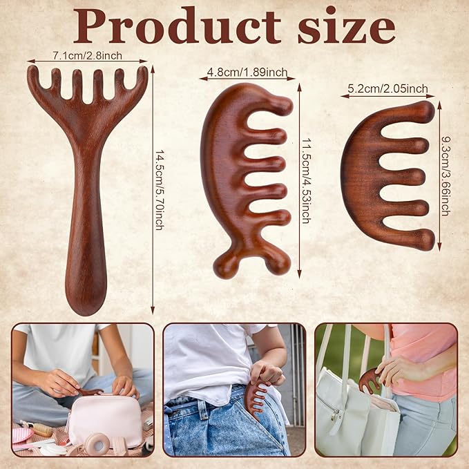 ProSuites 3 Pcs Wooden Head Scalp Massager Comb, Head Massage Tool for Relaxation Hair Gua Sha Comb for Mother,Gaughter,Wife ProSuites