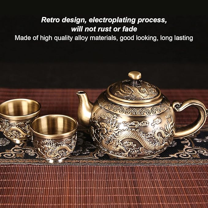 Moroccan Tea Set,Tea Pot Vintage Exquisite Metal Luxurious Relief Pattern with Cups Plate for Table Decoration Gift - Bloomnest