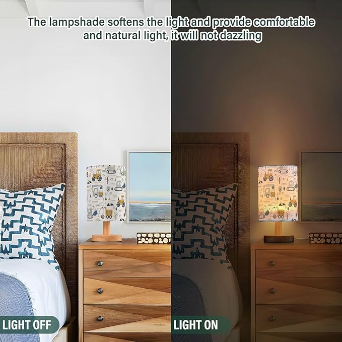 Bedside Table Lamp Light Table Lamp with Shade Cute Cars Truck Tractor Beep Yellow Lamp for Boys Home Office lampara - Bloomnest