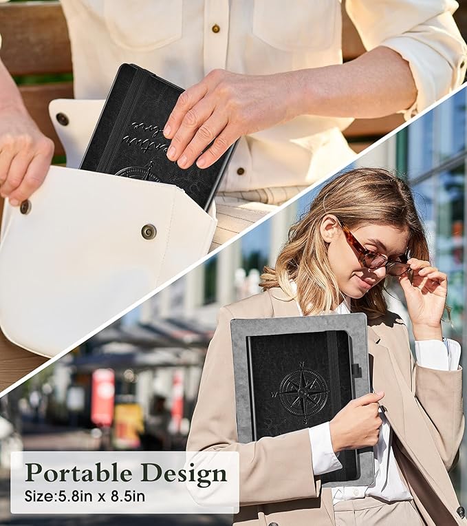 Lined Journal Notebook for Women Men, 160 Pages, A5 Hardcover Vintage Leather Journaling Notebooks for Work, School, Note Taking, Travel, Bible Study, Daily Diary for Writing 5.8"x8.5" (Black) - Bloomnest