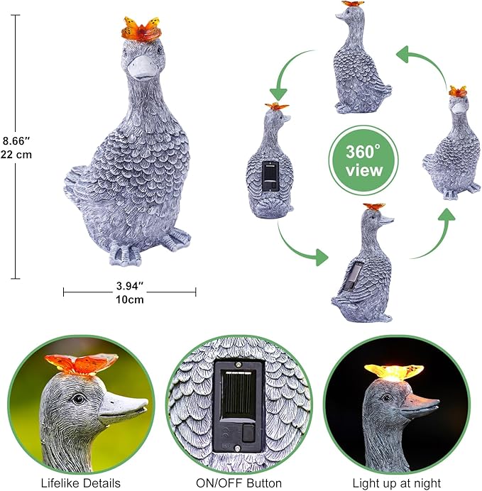 Solar Garden Statue Goose Figurine – Outdoor Decoration with Butterfly for Garden Yard Lawn Home Decor Outside : Unique Gifts for Mom Grandma - Bloomnest