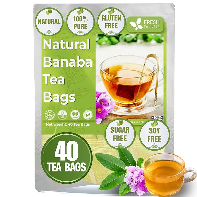 FreshDrinkUS, Premium 40 Banaba Tea Bags, 100% Natural & Pure from Banaba Leaves. Loose Leaf Banaba Herbal Tea. No Sugar, No Caffeine, No Gluten, Vegan. - Bloomnest