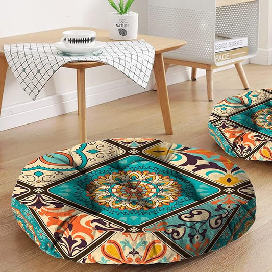 Mandala Meditation Cushion, Boho Meditation Mat, Meditation Pillows for Sitting on Floor, Cushions for Sitting in Home and Outdoor, Round Floor Pillows Cushion Seating for Yoga 22'' X 22'' - Bloomnest