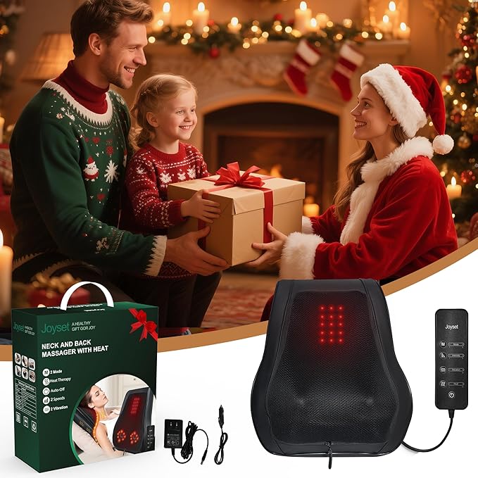 Joyset Back Massager with Heat,Neck Massager for Back Pain Deep Tissue,4D Kneading Shiatsu Lower Back Massage Pillow for Neck Shoulder Legs,Gifts for Mom,Dad,Women,Men - Bloomnest