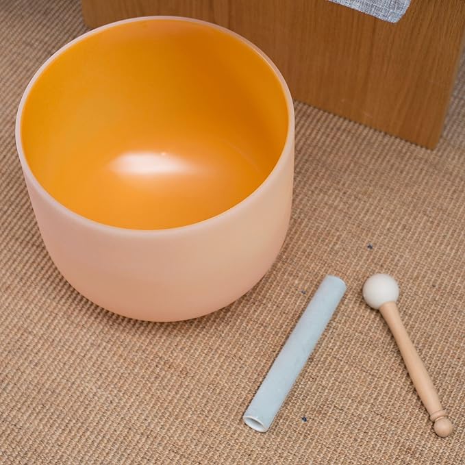 Leize Quartz Crystal Singing Bowl 432hz D Note Sacral Chakra Navel Chakra Orange 11" with Suede Striker - Bloomnest