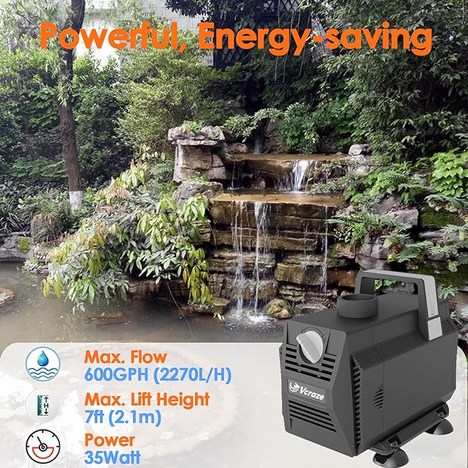 Submersible Water Pump 600GPH/35W Fountain Pumps with Flow Control, Pond Pump Submersible Outdoor with 10ft 3-Core Power cable for Hydroponics, Aquarium, Waterfall, Statuary, Water feature - Bloomnest
