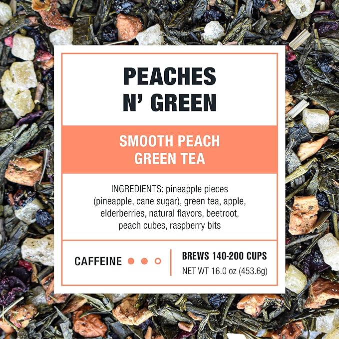 Tiesta Tea - Peaches N´ Green, Smooth Peach Green Tea, Premium Loose Leaf Tea Blend, Medium Caffeinated Green Tea, Make Hot or Iced & Brews Up to 200 Cups - 16 Ounce Resealable Bulk Pouch - Bloomnest