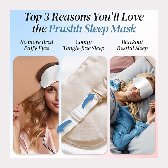 Silk Sleep Mask - Luxurious 100% Pure Mulberry Silk Eye Mask for Restful Sleep and Travel, Hypoallergenic, Cooling, Total Blackout, Adjustable for Women & Men (Champagne Gold) - Bloomnest