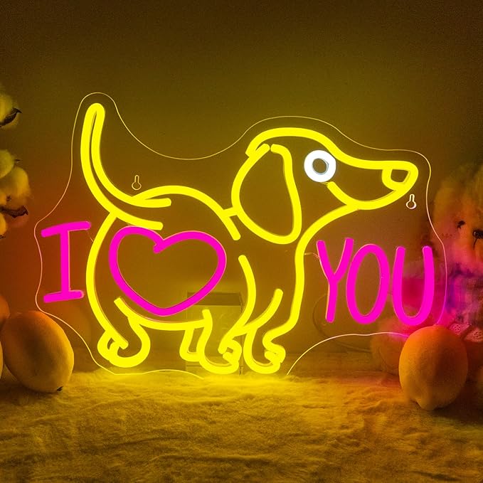 Lucunstar Dog Neon Sign I Love You Neon Signs for Wall Decor Dog LED Light for Pet Shop Wall USB Connectivity Adjustable Brightness Pink LED Sign for Party Decor Gifts for Animal Lover Valentine's Day - Bloomnest