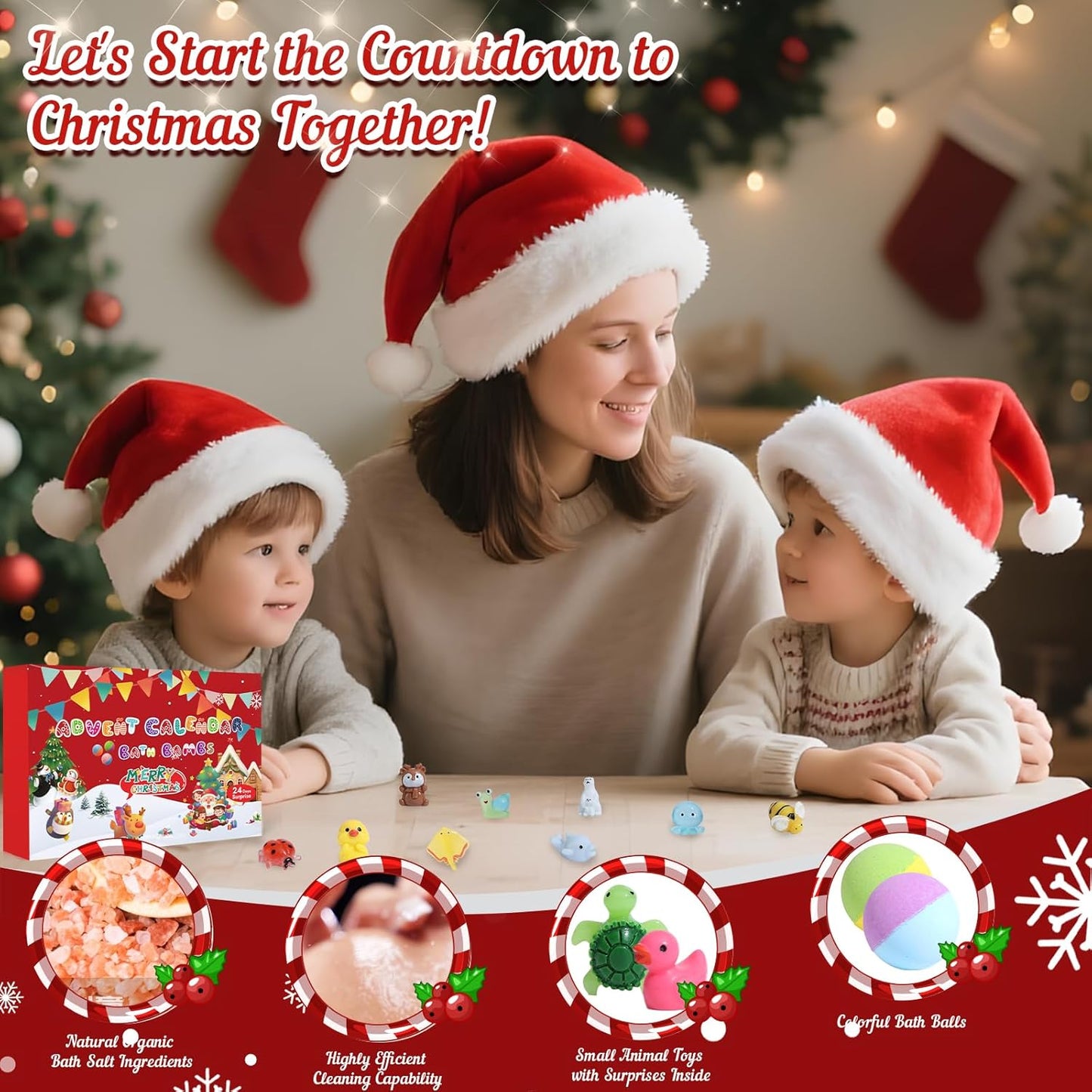 Advent Calendar 2025 Bath Bombs for Kids,Christmas Bath Bombs for Kids with 24 Animal Surprises,Handmade Natural and Organic Bubble Bath Bombs,Advent Calendar for Girls and Boys