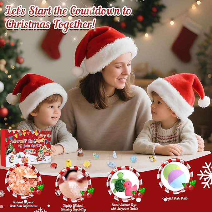 Advent Calendar 2025 Bath Bombs for Kids,Christmas Bath Bombs for Kids with 24 Animal Surprises,Handmade Natural and Organic Bubble Bath Bombs,Advent Calendar for Girls and Boys - Bloomnest