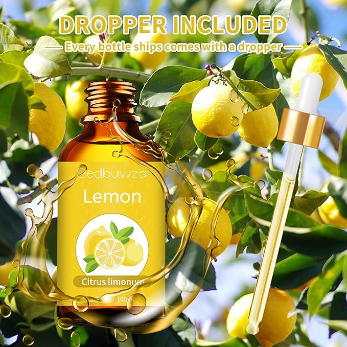 Sedbuwza Lemon Essential Oil 3.38 Fl OZ, 100% Pure Undiluted Lemon Oil for Diffuser, Aromatherapy, Perfumes, Candle, Soap Making Sedbuwza