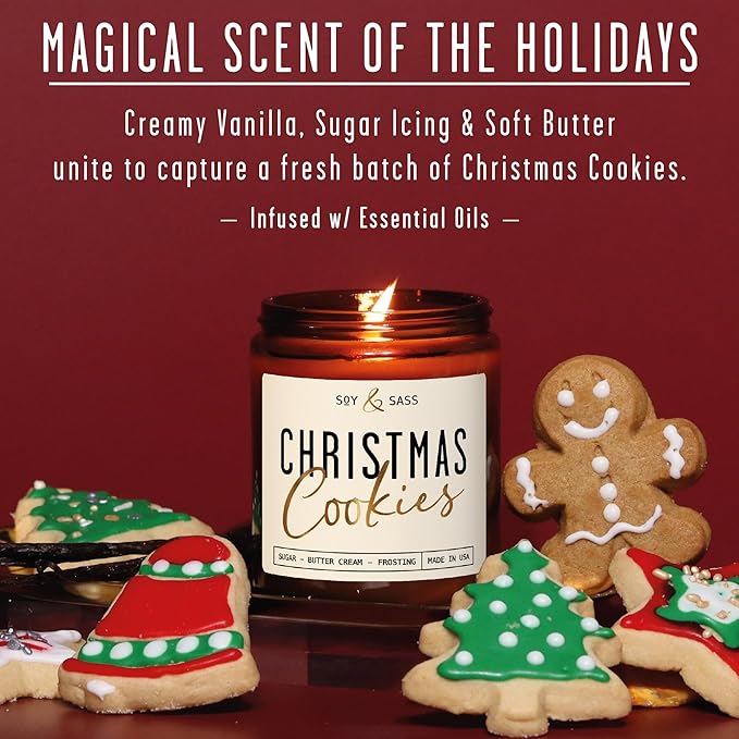 Christmas Cookie Candle, Cookie Candle – ‘Christmas Cookies’ Soy Candles, w/Sugar, Butter & Vanilla - Infused with Essential Oils I Christmas Candles I 9oz, 50Hr, Made in USA - Bloomnest