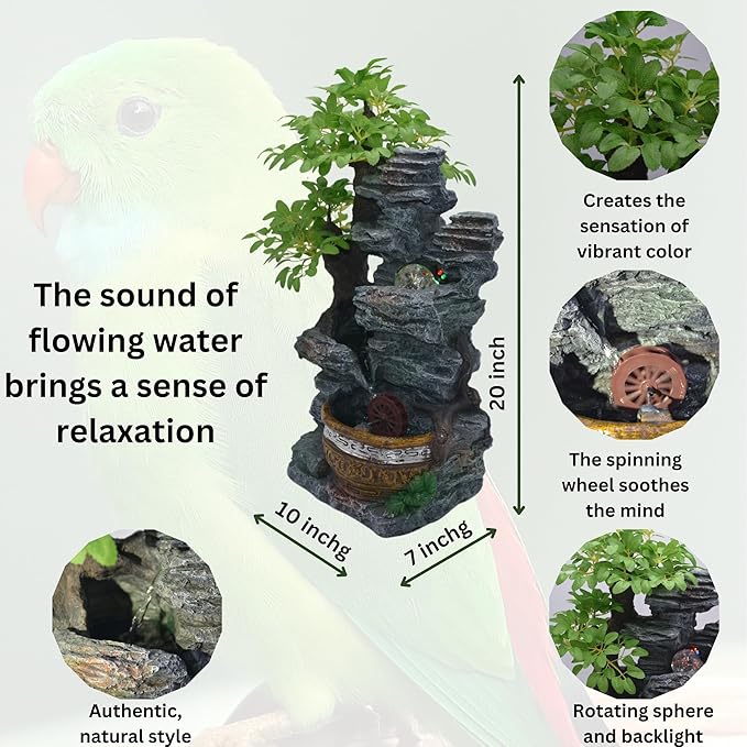 20-Inch Tabletop Water Fountain with LED-Lit Spinning Crystal Ball, Cascading Waterfall, and USB Connection – Indoor Zen Decorative Fountain with Realistic Artificial Tree for Home or Office - Bloomnest