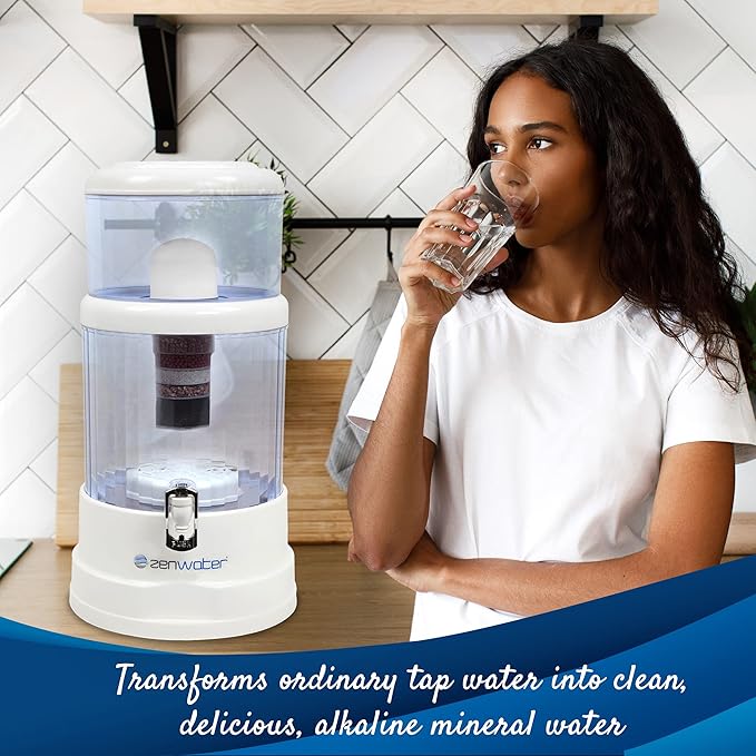 ZENWATER 6-Gallon Countertop Gravity Water Filter System - Portable Alkaline Filtration System - Enjoy Clean and Mineral-Rich Hydration at Home, Office, or Travel - Bloomnest