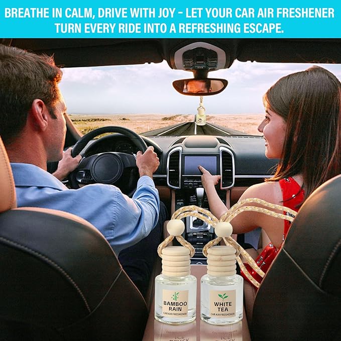 Car Air Freshener Oil Diffuser - Hanging Long Lasting Scent for Car & Home, Essential Oil Freshener with Adjustable Fragrance（Bamboo Rain+White Tea） - Bloomnest