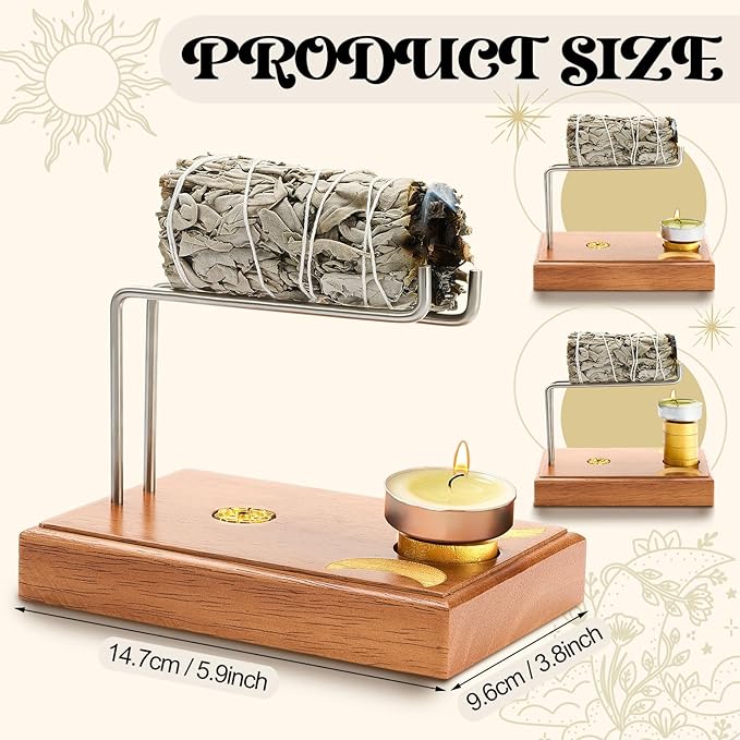 4 in 1 Palo Santo and Sage Holder, Incense Sticks and Candle Holder with 4 Wooden Cylindrical Bases, Natural Wood Burner Bowl for Yoga Meditation Spirituality Enthusiasts Thanksgiving Gift DoubleFill