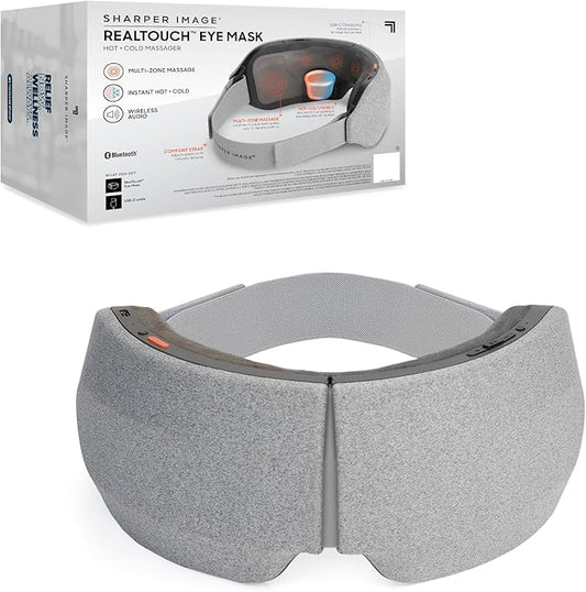 Sharper Image® RealTouch™ Eye Mask, Hot + Cold Massager, Air Compression, Puffy Under Eye Aid, Bluetooth Music, USB-C Rechargeable, Headache Stress & Anxiety Relief, Relaxation & Comfort Travel Gift - Bloomnest