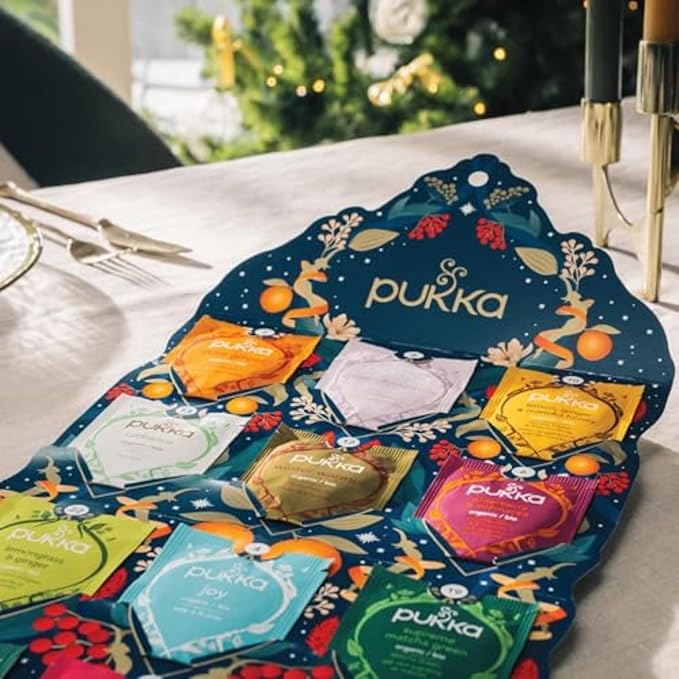 Pukka 2023 Advent Calendar Organic Tea, Herbal Tea Variety Pack, Selection of 24 Delightful Black & Green Teas and Infusions, 100% Organic - Bloomnest