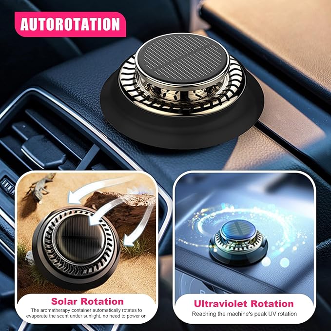 Car Air Freshener, Solar Energy Auto Rotating Diffuser with Fragrance, Aromatherapy Air Purifier for Car and Home, Vehicle Interior Scents Decor Accessories for Men Women (Black Ocean) - Bloomnest