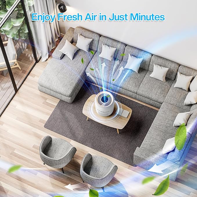 3-in-1 Air Purifier for Home - H13 HEPA Air Filter, Covers Up to 1095 sq ft for Bedrooms, Offices & Living Rooms (White) - Bloomnest