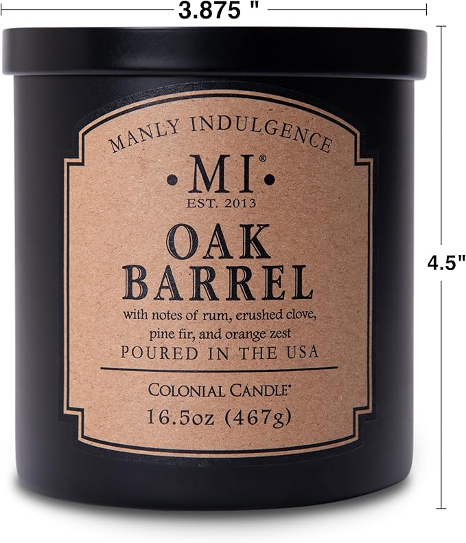 Manly Indulgence Oak Barrel Scented Candles for Men, 16.5 oz Single Wick, Premium Soy Blend Wax, 60H Burn, Candles for Home Scented – Made in The USA - Bloomnest