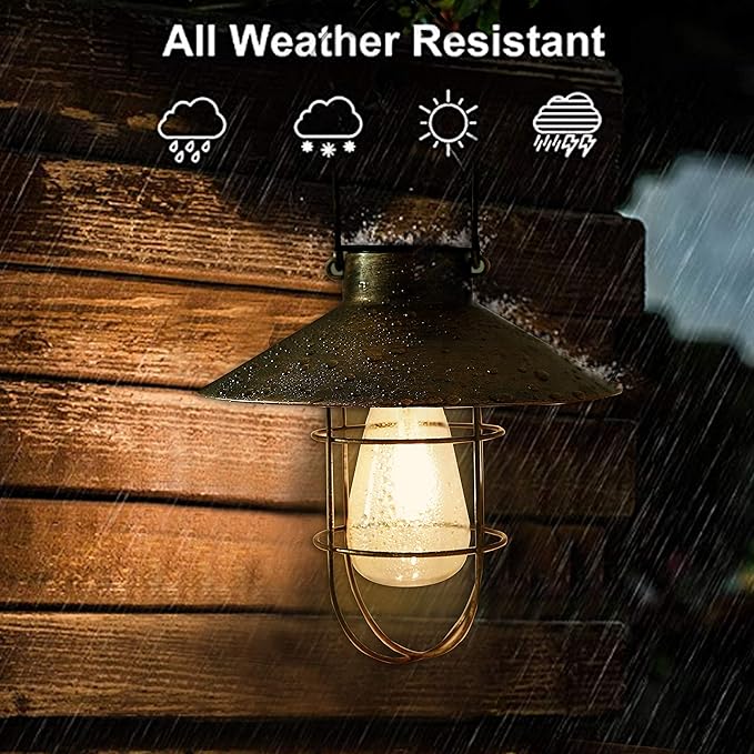 pearlstar Solar Lantern Outdoor Hanging Light Metal Solar Lamp with Warm White Edison Bulb Design for Garden Yard Patio Proch Decor(Black) - Bloomnest