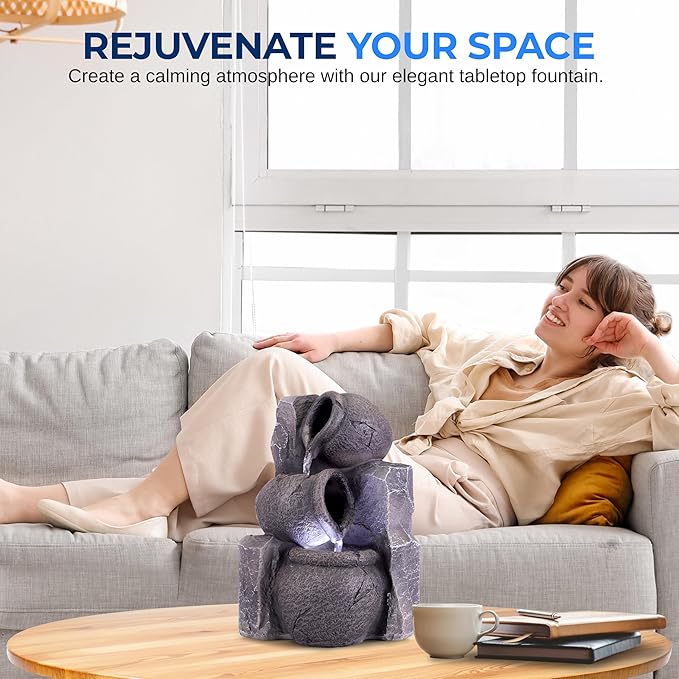 SereneLife Tabletop Water Fountain, Home Decor Soothing Sound Machine with Automatic Pump, Zen Relaxing Decor for Meditation, Perfect Holiday Thanksgiving Christmas Gift, 10.6" Tall