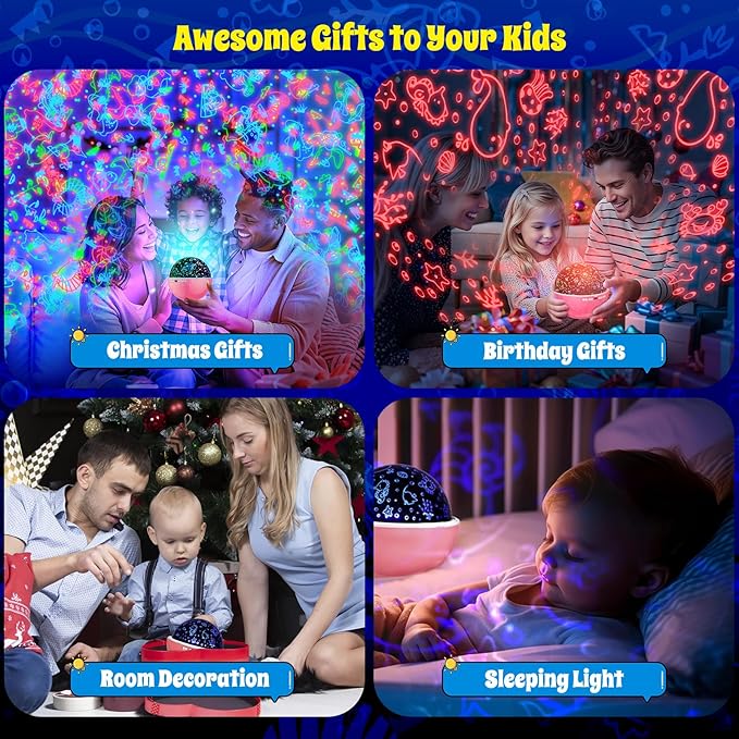 Night Light Projector, Night Light for Kids, Star Projector, 54 Light Color 360 Degree Rotation Kids Night light, Rechargeable Lamp for Bedroom, Light Projector Birthday Christmas Gifts for Boys Girls - Bloomnest