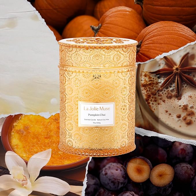LA JOLIE MUSE Pumpkin Candle, Fall Candles for Home Scented, 19 oz Large Wood Wicked Candles, Natural Soy Candle Gifts for Men&Women, 90 Hours Long Burning, Pumpkin Chai - Bloomnest